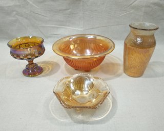 Assorted Vintage Marigold Carnival Glass Articles Group
