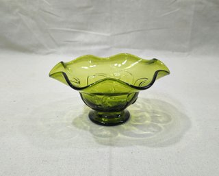 Vintage Rainbow Art Glass Handblown Replica Lily Pad Green Glass Ruffled Dish