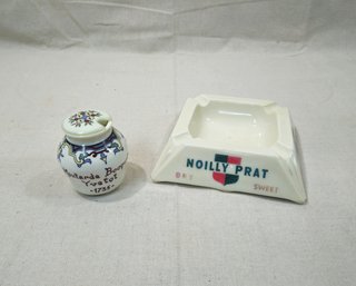Assorted Vintage French Noilly Prat Opalex Ashtray & A Moutarde Boog Yvetot Opal Glass Jar