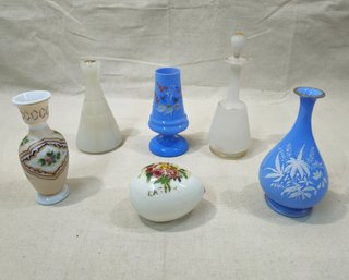 Assorted Antique Victorian Opaque Glass Vases, Bottles, & Other Group