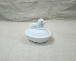 Vintage Westmoreland Lion On Nest Glass Covered Dish