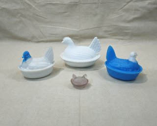 Assorted Vintage Hen On Nest Glass Covered Dishes Group