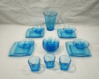 Assorted Vintage Hazel Atlas Capri Blue Glassware Group