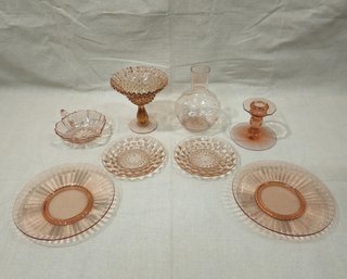 Assorted Vintage Pink Depression Glassware Group