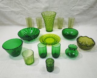Assorted Vintage '40, '50, '60's Green Glassware Group