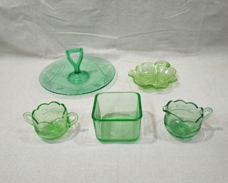 Assorted Depression Green Vaseline Glassware Group (UV Reactive)