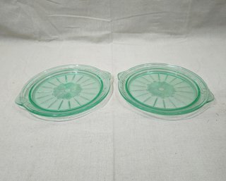 Vintage Depression US Glass Tendril Green Vaseline Glass Plates Group (UV Reactive)
