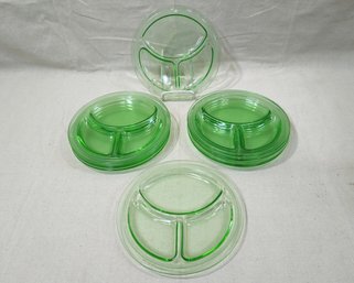 Vintage Depression LE Smith Homestead Green Vaseline Glass Divided Grill Plates Group (UV Reactive)