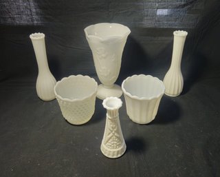 Assorted Vintage Milk Glass Vases Group