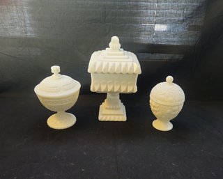 Assorted Vintage Milk Glass Covered Dishes Group