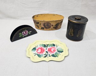 Assorted Vintage Hand Painted Tole Ware Group