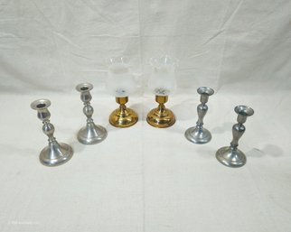 Assorted Vintage Metalware Candle Holders Group