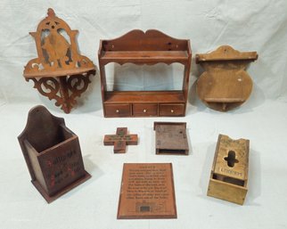 Assorted Vintage Wooden Wall Shelves And Other  Group