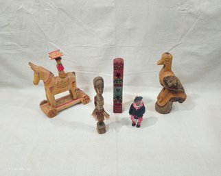 Assorted Vintage Carved Wooden Decor Group