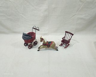 Assorted Vintage Wood Doll Toy Accessories Group