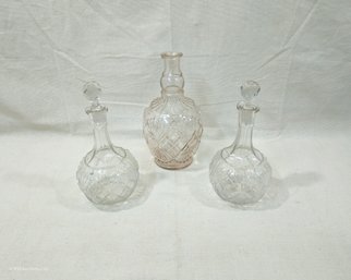 Vintage Diamond & Fan Glass Liquor Decanters