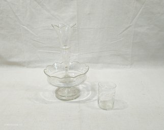 Antique Hand Blown Engraved Glass Epergne & Cup Group