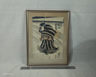 Antique Framed Japanese Kabuki Woodblock Print Signed
