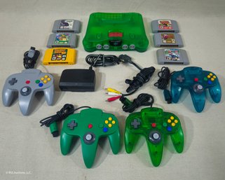 Nintendo N64 Funtastic Jungle Green Console, Accessories, & Games Group