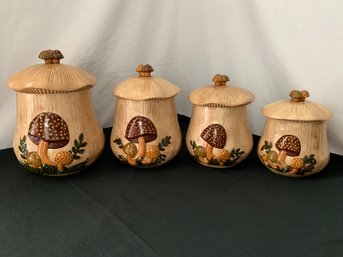 Set Of 4 Arner's Ceramic Mushroom Canisters