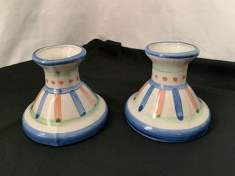 M A Hadley Pottery Candlesticks Pair