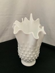 Fenton White Milk Glass Hobnail Footed Handkerchief Swung Vase