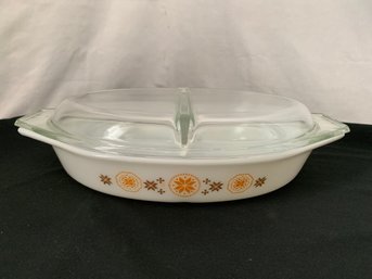 Pyrex Town And Country 063 Oval Divided Dish W/lid