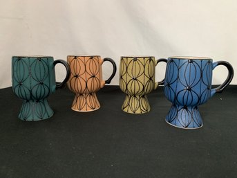 Vintage Seymour Mann Japan Hand Painted Mug Tea Sake Cup Set Of 4 Multicolor