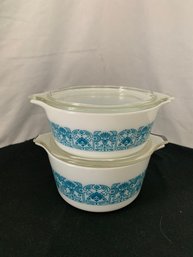 Pyrex Horizon Blue Bake, Serve & Store Round Casseroles W/lids ~ 4 Pieces