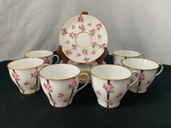 Antique Tiffany & Co./Minton Gold Stripe Roses Teacups & Saucers Set
