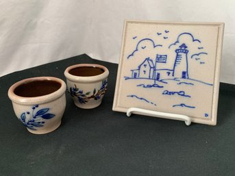 Salmon Falls Stoneware Tile & 2 Votives ~3 Pieces