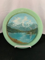 AH Fire King Jade-ite Jane Ray Hand Painted Dinner Plate