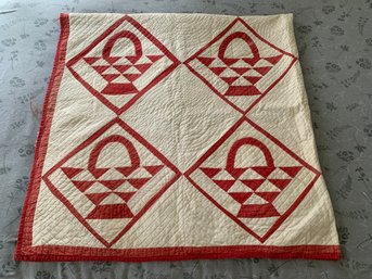 Quilt Red & White Basket Pattern ~74 ' X ~74'