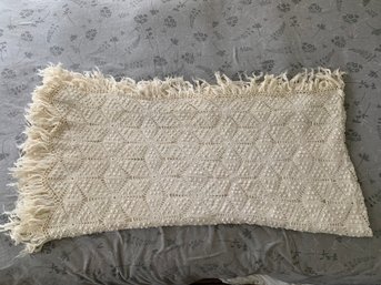 Crocheted Bed Cover W/fringe Off White ~96'