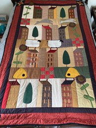 Quilt Patchwork Tapestry Farm Motif Applique ~76' X ~48'
