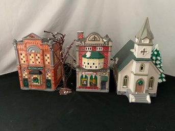 Department 56 Snow Village Group Of ~3 Buildings And Tree Accessory
