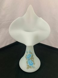 Fenton Blue Satin Hand Painted Jack In The Pulpit Vase