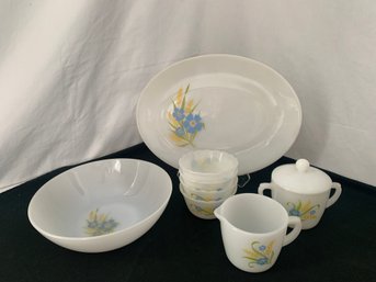 Fire King 'forget Me Not' Serving Pieces ~9