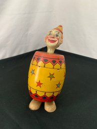 J. Chein 1935 Tin Toy Mechanical Clown Barrel Walker