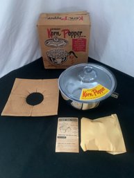 Everedy Korn Popper New In Box W/Fire King 'Philbe' Glass Cover