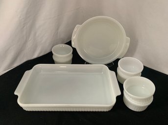Anchor Hocking Fire King White Ribbed Ovenware ~8 Pieces