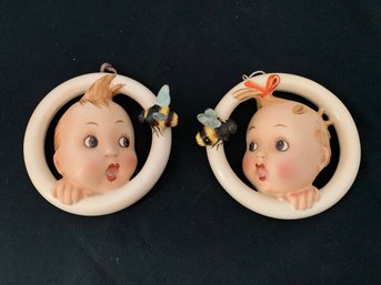 M. J. Hummel Ba-bee Pair Wall Plaques Boy & Girl TMK-1