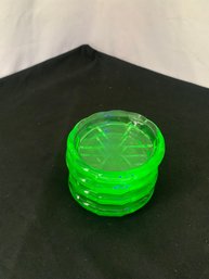 Hazel Atlas Rayed Set Of 4 Vaseline Glass Coasters UV Glow