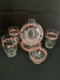 Anchor Hocking Pink Gooseberry Pattern Clear Glass ~7 Pieces