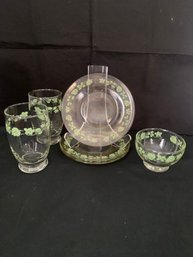 Anchor Hocking Green Gooseberry Pattern On Clear Glass ~6 Pieces