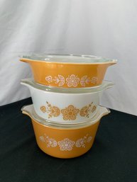 Pyrex Butterfly Gold Round Casserole Set 6 Pieces