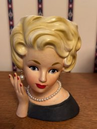 Vintage 1950s ARDCO C-1615 Blonde Lady Head Vase With Faux Pearls