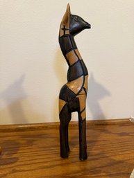 Hand-Carved Wooden Giraffe Sculpture
