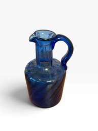 Vintage Hand-Blown Cobalt Blue Glass Pitcher
