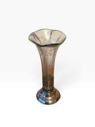 Vintage Silver-Plated Etched Glass Vase